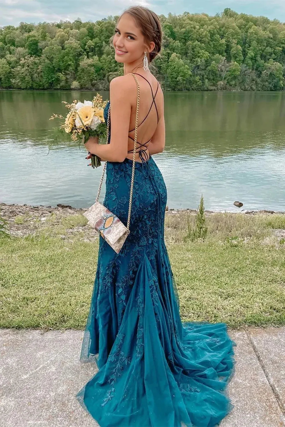 Vestido Weitese de moda, largo, sirena, encaje, sin espalda, vestido de fiesta, modesto, formal, vestidos de noche